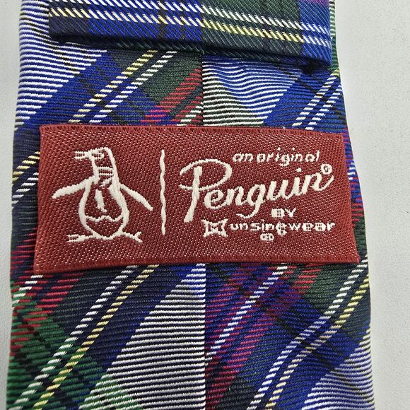 Men's Necktie New Green Blue Striped Penguin by Munsingwear Size 60 By 2.5 Inch - Picture 5 of 7